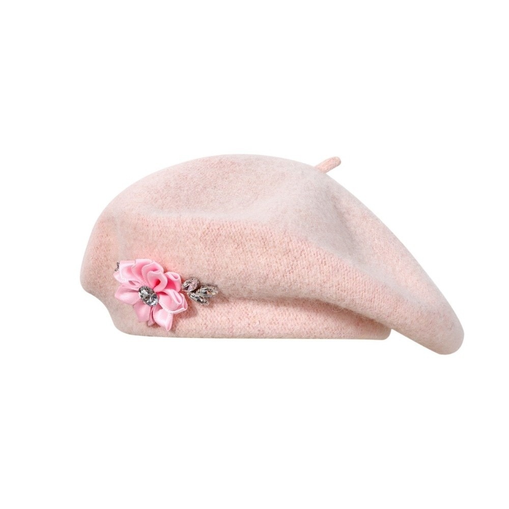 Beret French Wool - Elegant Solid Color Wool Beret Floral