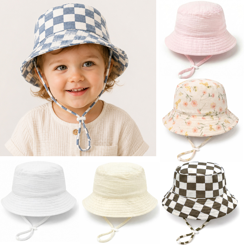 Bucket Hat Cotton - Muslin Baby Summer Hat Adjustable Kids