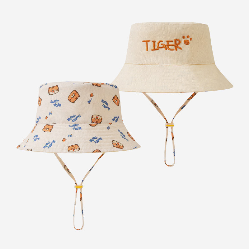 Bucket Hat Cotton - Letter Embroidered Baby Bucket Hat Double