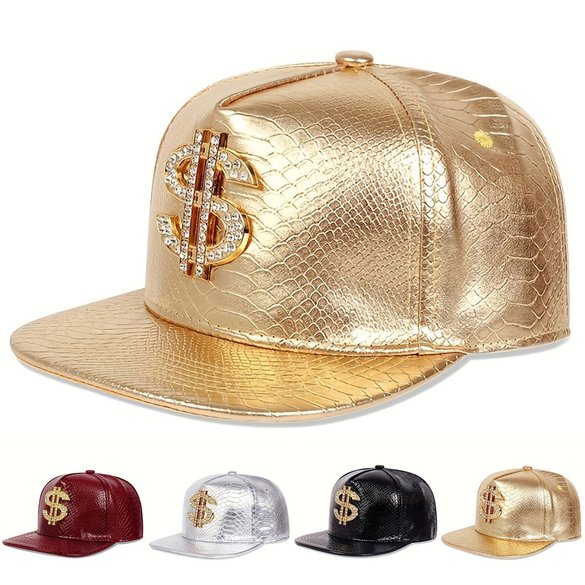 Baseball Cap Structured - Leather Metallic Dollar Sign Baseball Cap