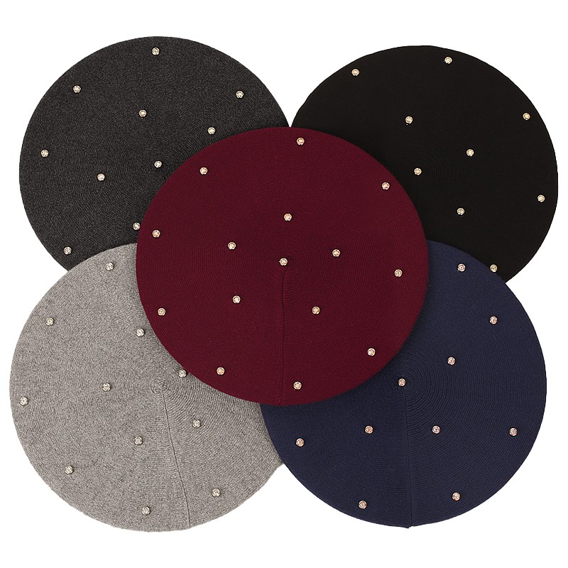 Women's Colour Rhinestones Ber - Beret French Wool recension och pris