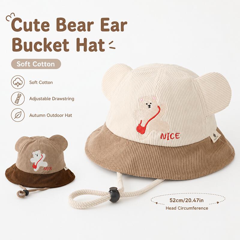 Kids Bear Ear Bucket Hat Soft  - Bucket Hat Cotton recension och pris