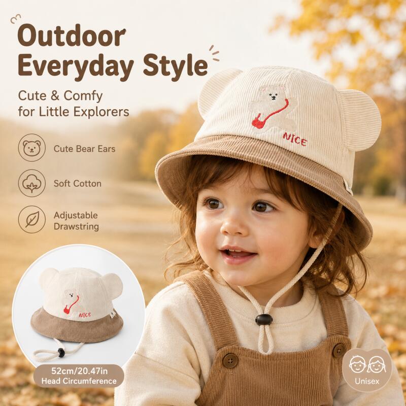 Kids Bear Ear Bucket Hat Soft  - Bucket Hat Cotton recension och pris