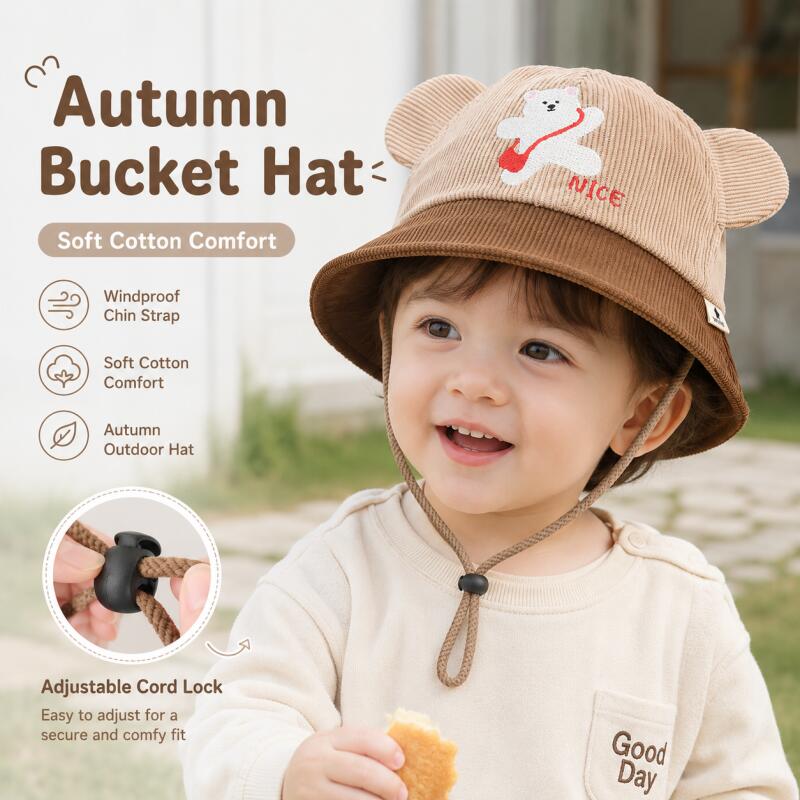 Kids Bear Ear Bucket Hat Soft  - Bucket Hat Cotton recension och pris