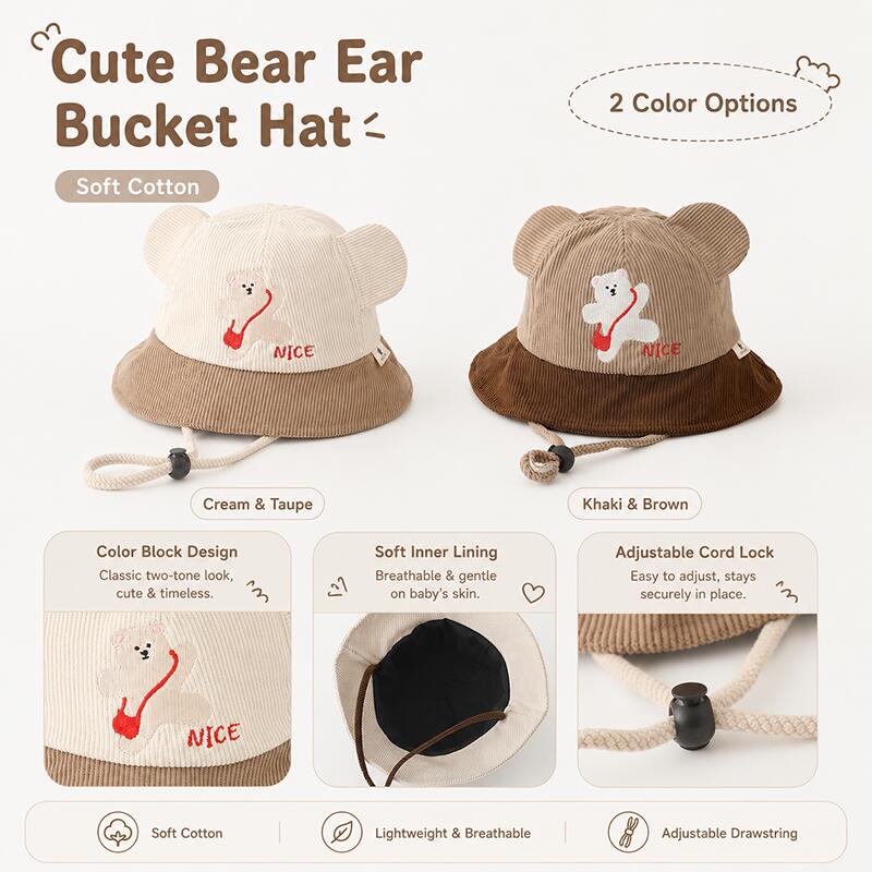 Kids Bear Ear Bucket Hat Soft  - Bucket Hat Cotton recension och pris