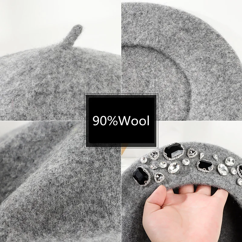 French Beret Thick Rhinestone  - Beret French Wool recension och pris
