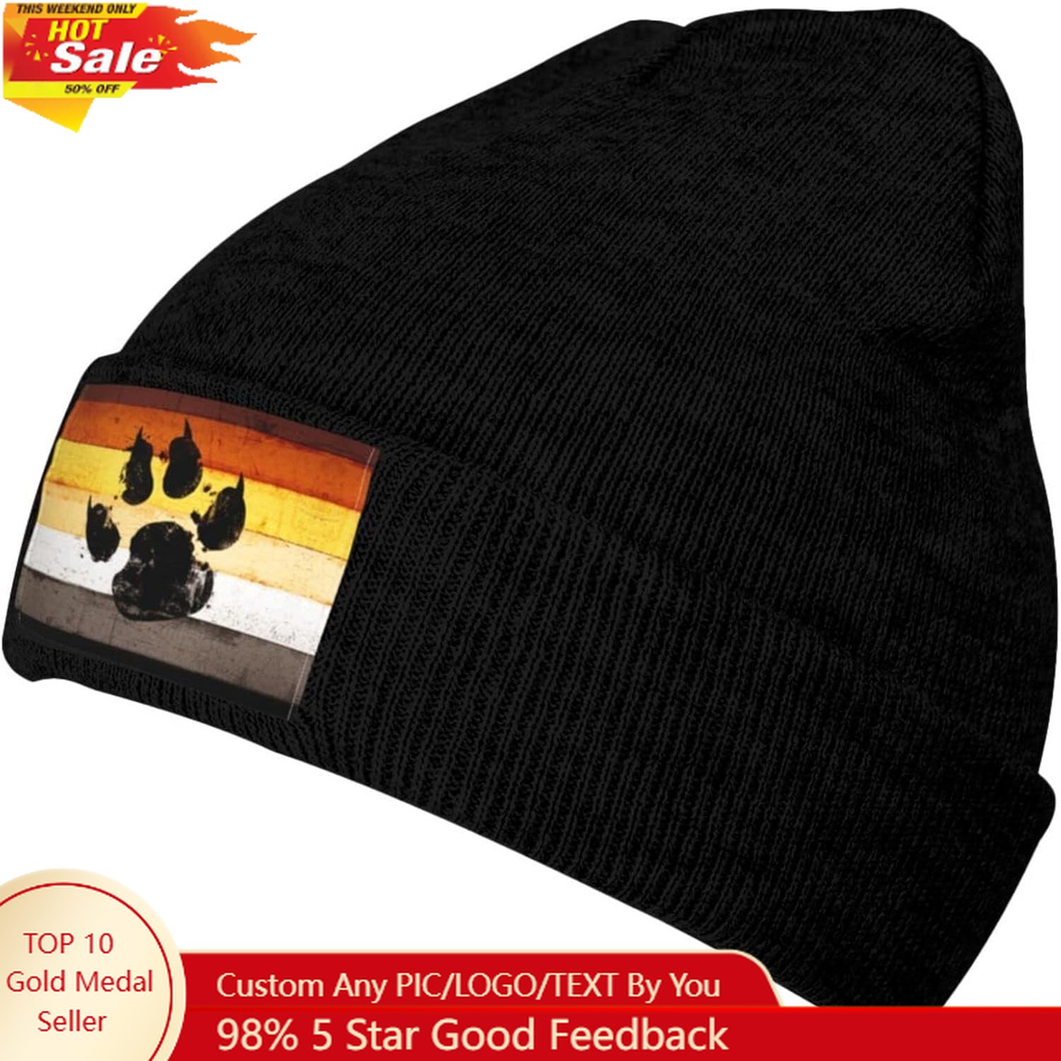 Gay Flag Bear paw LGBT Knit Be - Beanie Cuffed Knit recension och pris